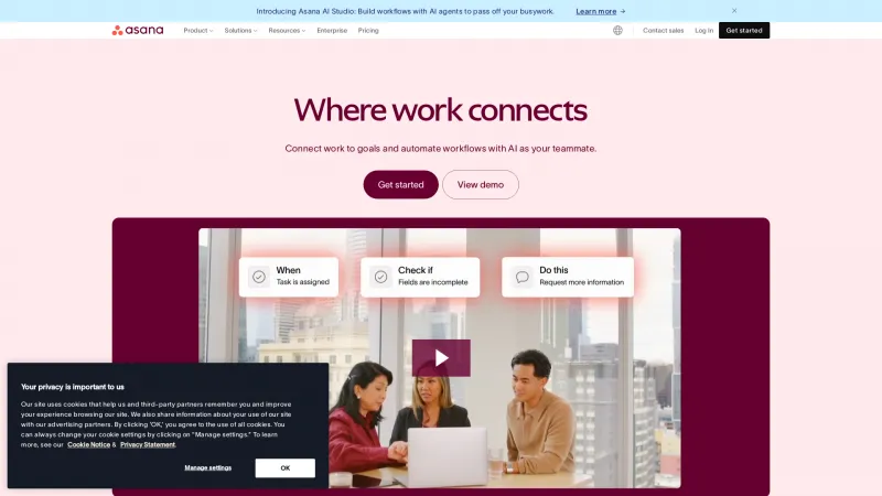 Homepage of Asana