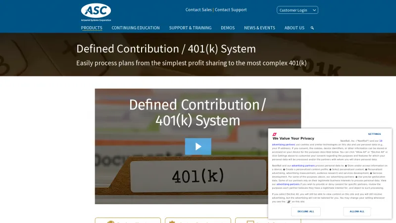 Homepage of ASC Defined Contribution / 401(k) System