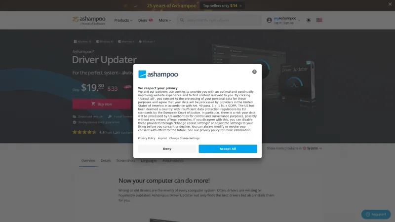 Homepage of Ashampoo Driver Updater