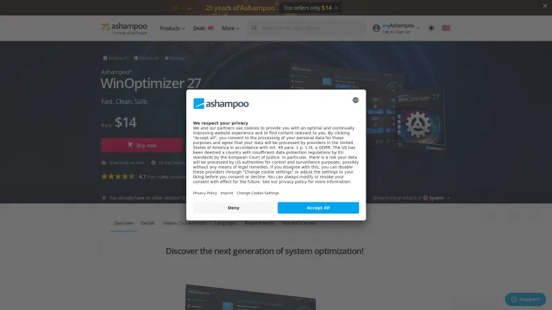 Homepage of Ashampoo WinOptimizer