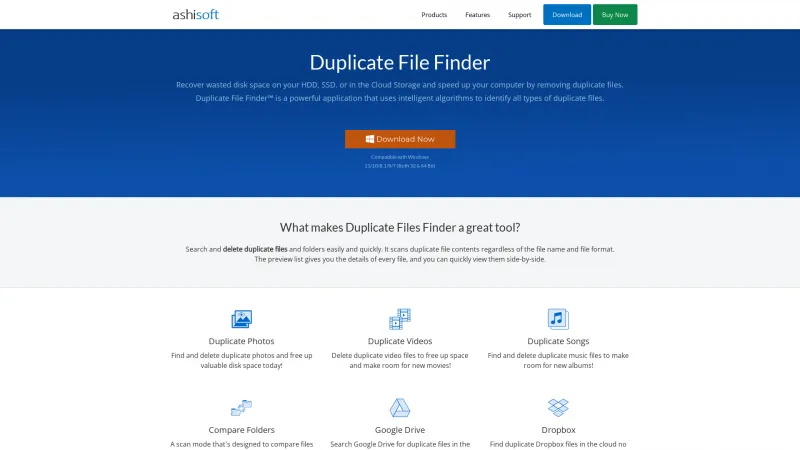 Homepage of Ashisoft Duplicate File Finder