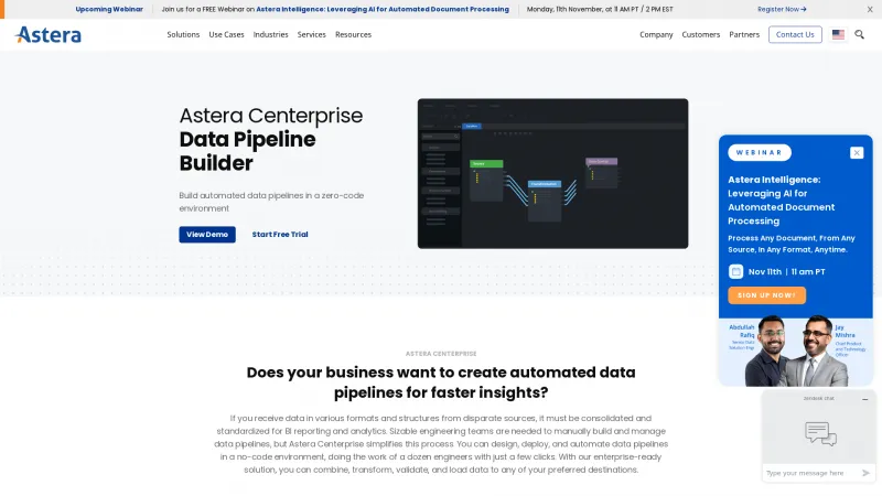 Homepage of Astera Centerprise