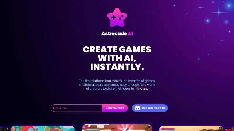 Homepage of Astrocade AI