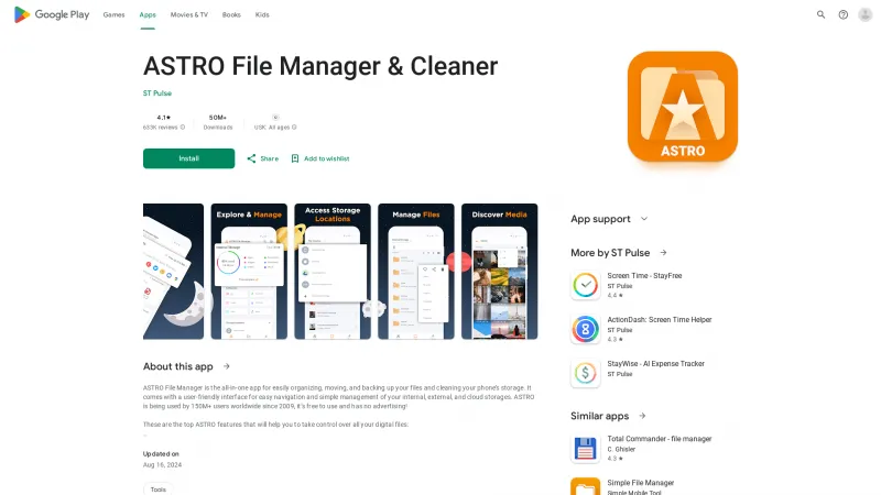 Homepage of ASTRO File Manager & Cleaner