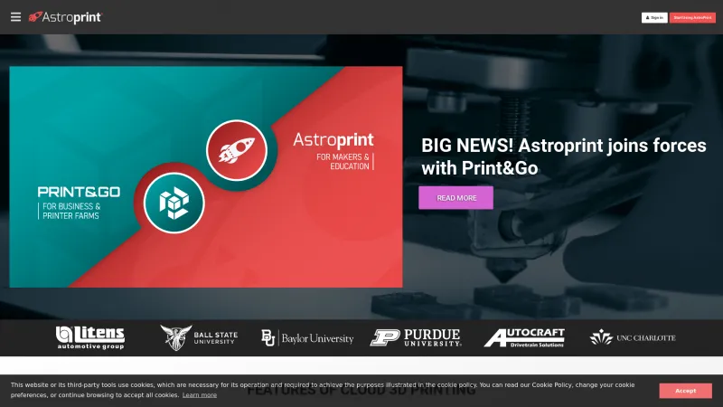 Homepage of AstroPrint