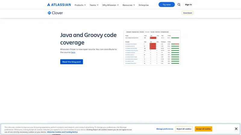 Homepage of Atlassian Clover