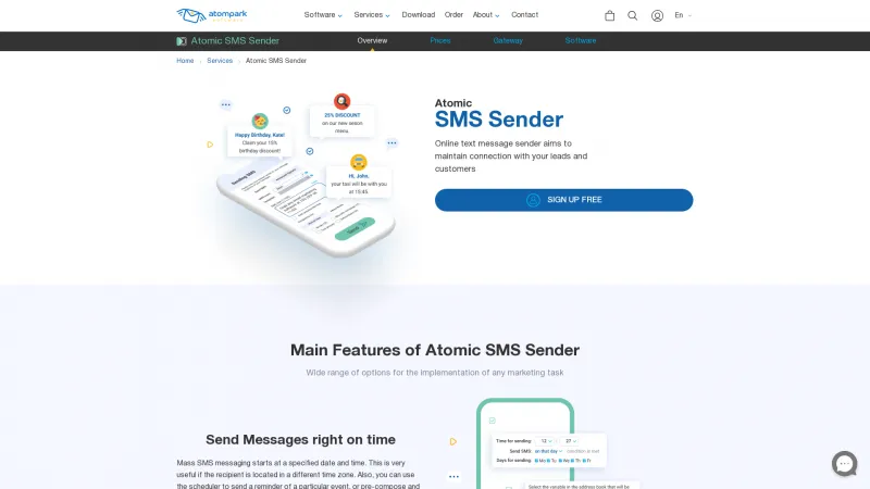 Homepage of Atomic SMS Sender