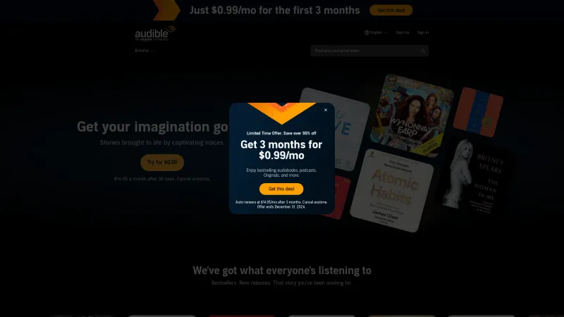 Homepage of Audible