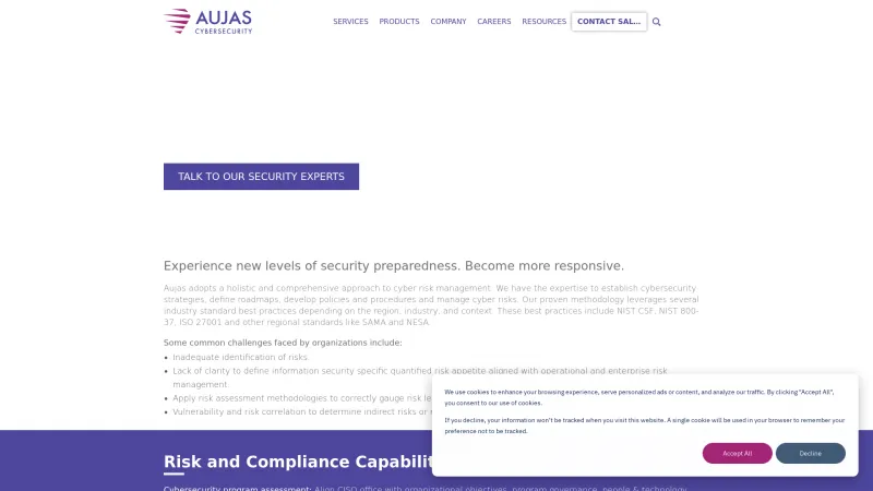 Homepage of Aujas