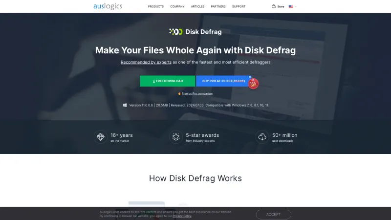 Homepage of Auslogics Disk Defrag