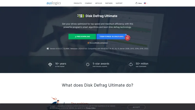 Homepage of Auslogics Disk Defrag Ultimate