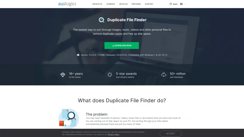 Homepage of Auslogics Duplicate File Finder