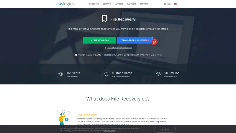 Homepage of Auslogics File Recovery