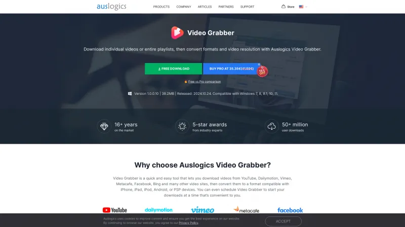 Homepage of Auslogics Video Grabber