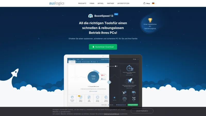 Homepage of Auslogics BoostSpeed