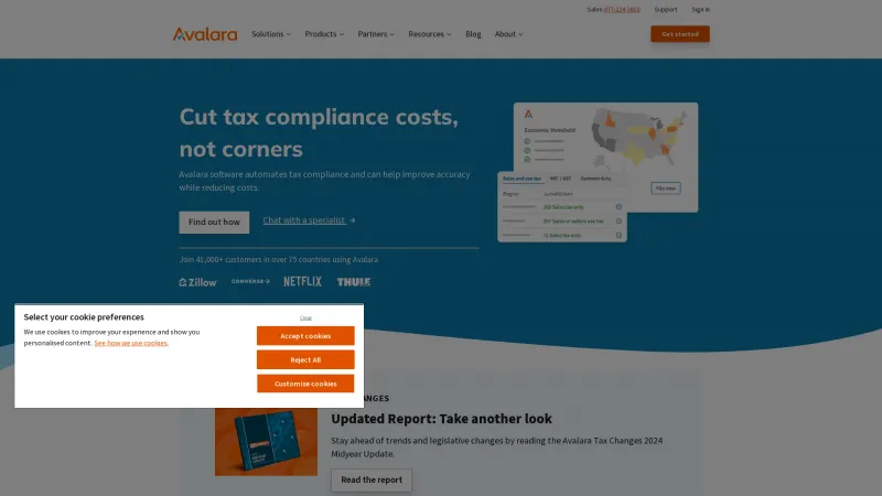 Homepage of Avalara