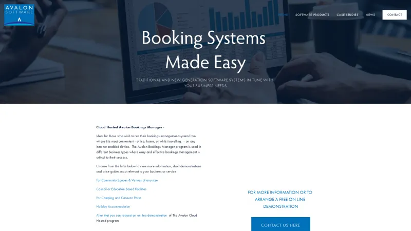 Homepage of Avalon Bookings Manager