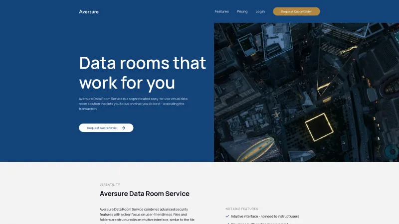 Homepage of Aversure Data Room Service