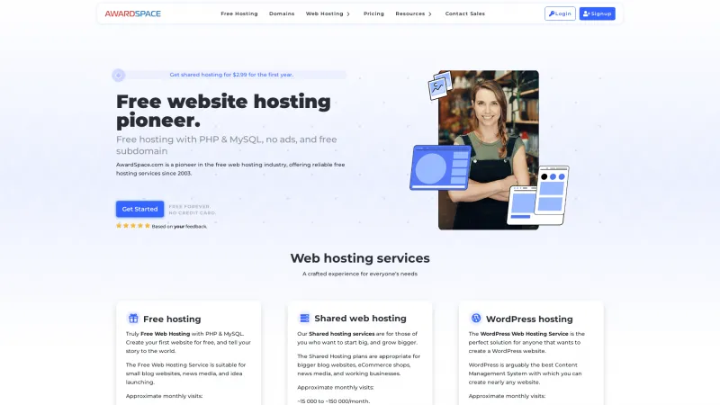 Homepage of AwardSpace