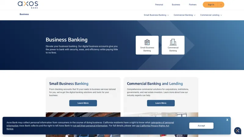 Homepage of Axos Bank