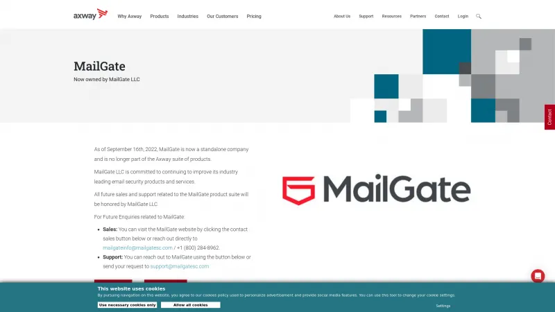 Homepage of Axway MailGate SC