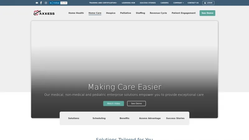 Homepage of Axxess Home Care