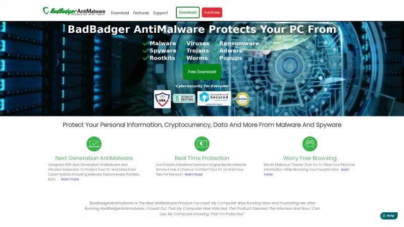 Homepage of BadBadger AntiMalware