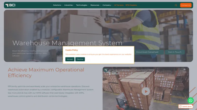 Homepage of Mobivue Warehouse Management System