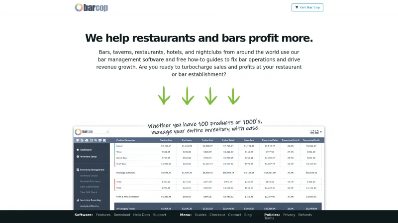 Homepage of Bar Cop