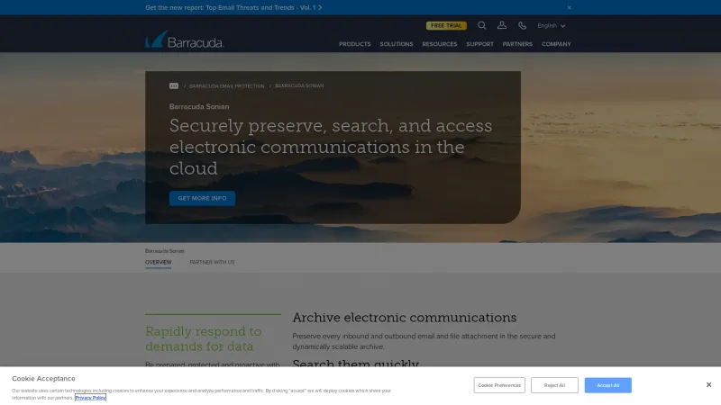 Homepage of Barracuda Cloud Archive (Sonian)