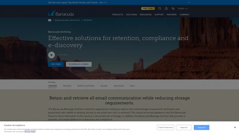 Homepage of Barracuda Message Archiver