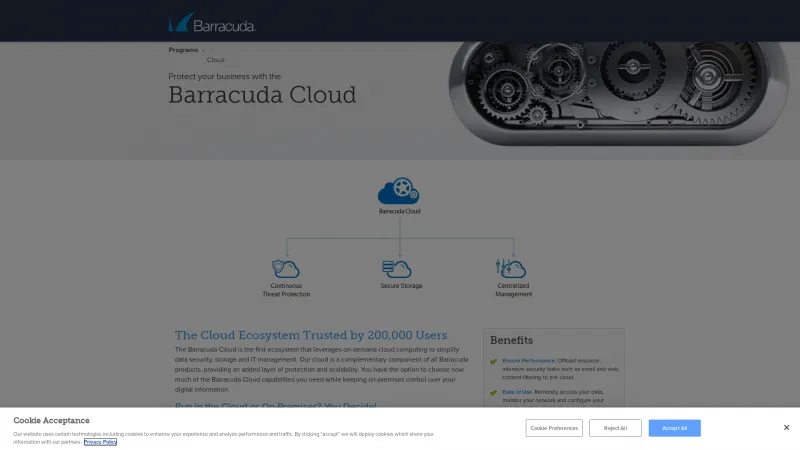 Homepage of Barracuda Cloud