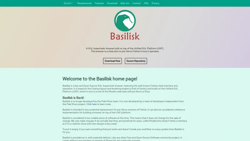 Homepage of Basilisk