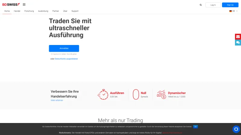 Homepage of BDSwiss