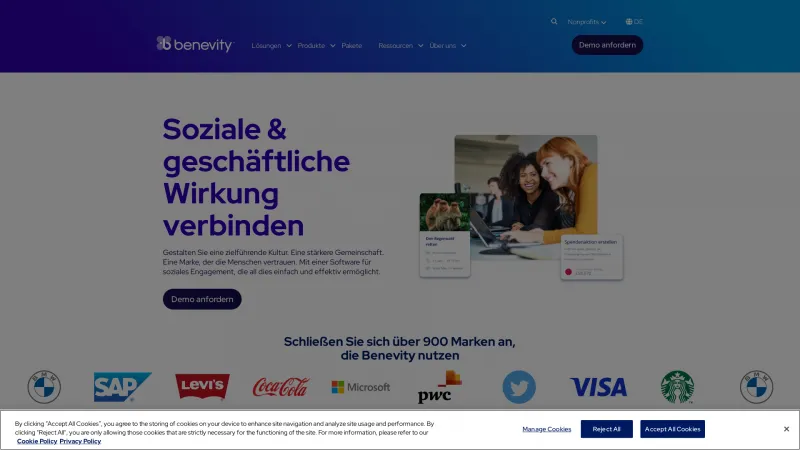 Homepage of Benevity