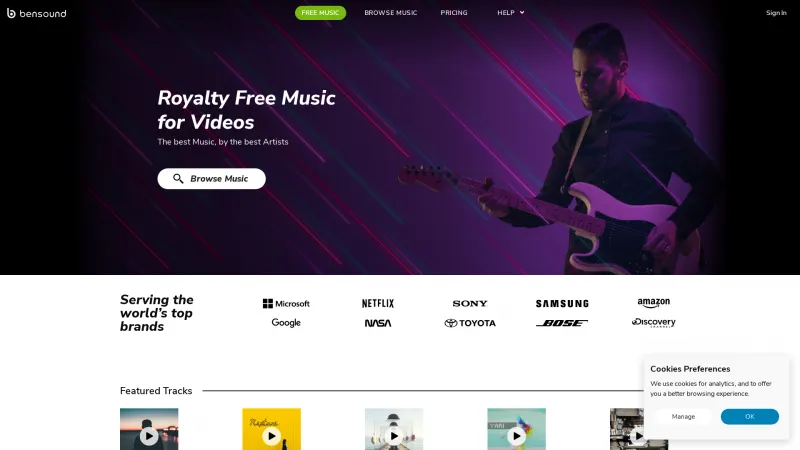 Homepage of Bensound