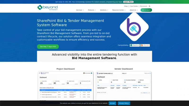 Homepage of Beyond Intranet Bid Management