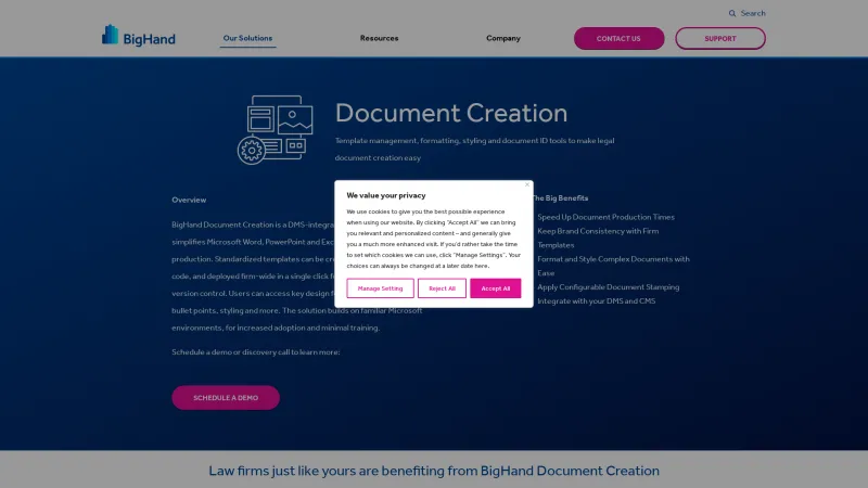 Homepage of BigHand Document Creation