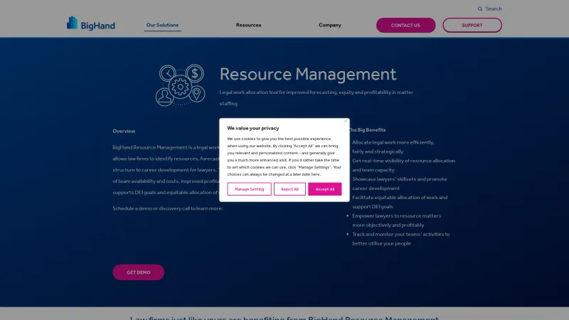 Homepage of BigHand Resource Management