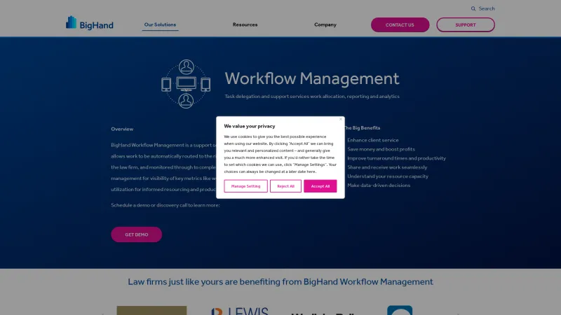 Homepage of BigHand Workflow Management