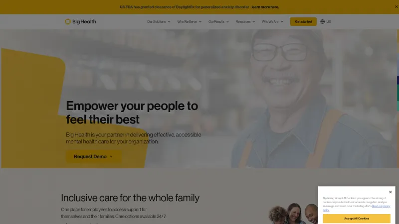 Homepage of Big Health for Employers