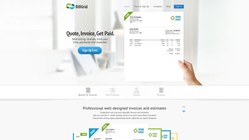 Homepage of BillGrid