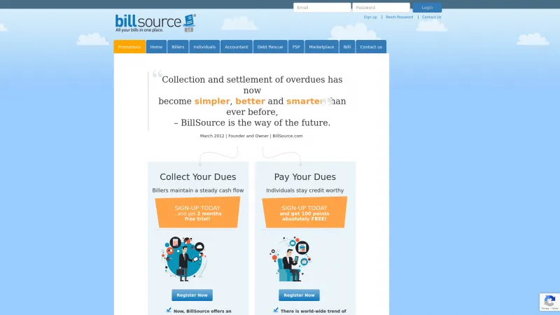 Homepage of BillSource