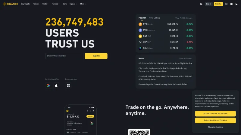 Homepage of Binance