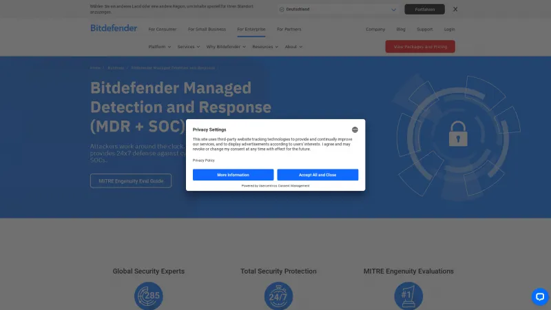 Homepage of Bitdefender MDR