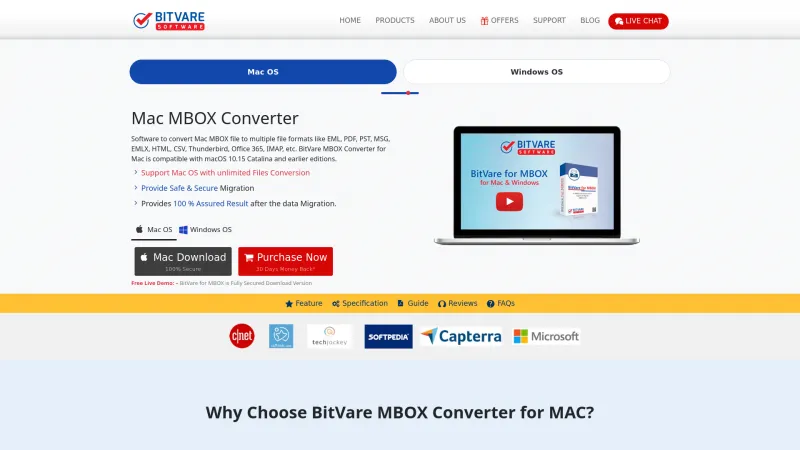 Homepage of BitVare MBOX Converter