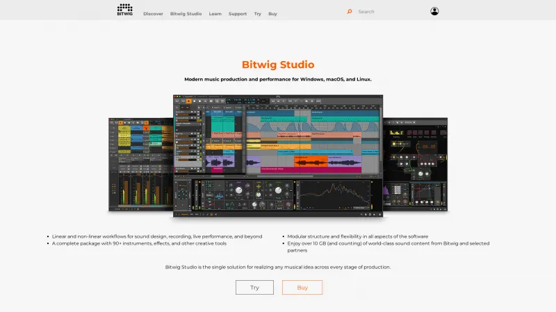 Homepage of Bitwig Studio