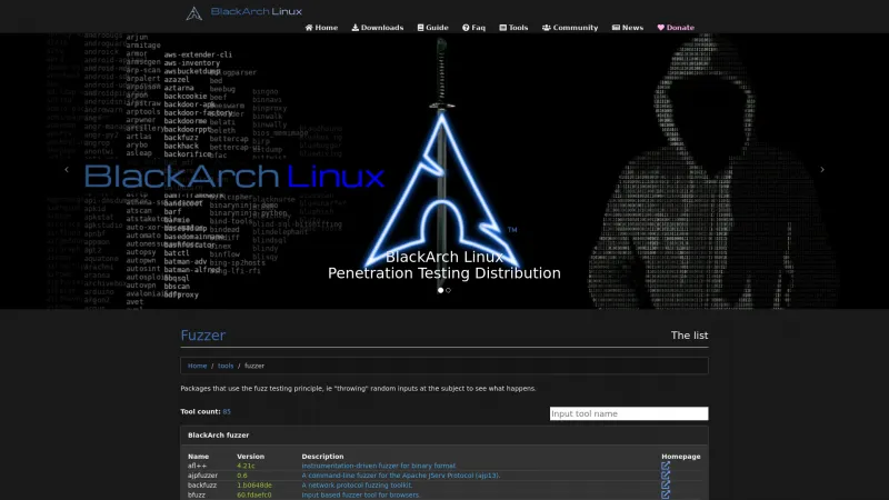 Homepage of BlackArch Fuzzer