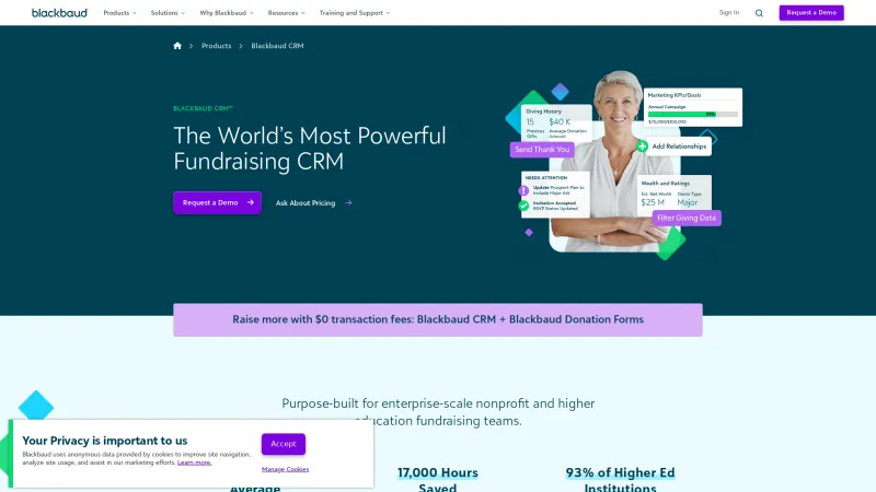 Homepage of Blackbaud CRM