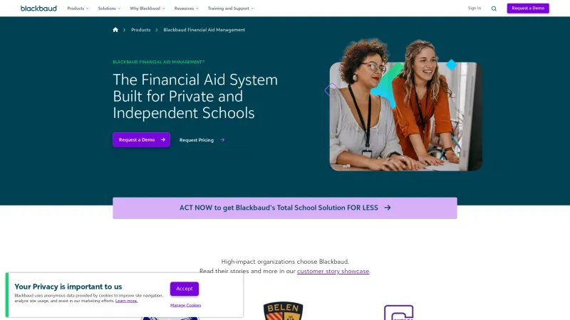 Homepage of Blackbaud Financial Aid